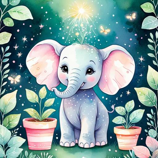 Cute Baby Elephant in Magical Garden