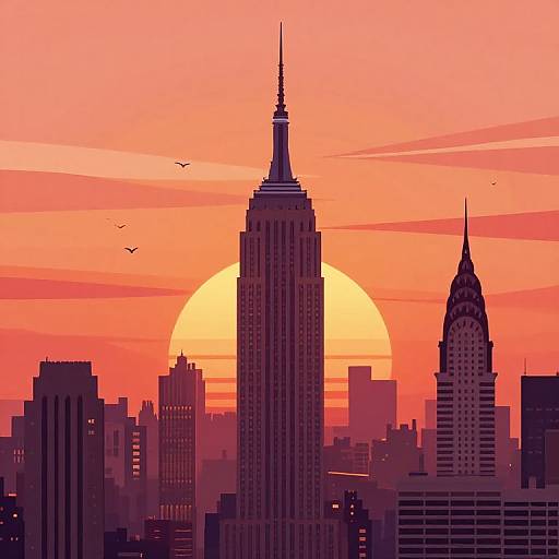 Sunset Skyline of Manhattan Silhouettes