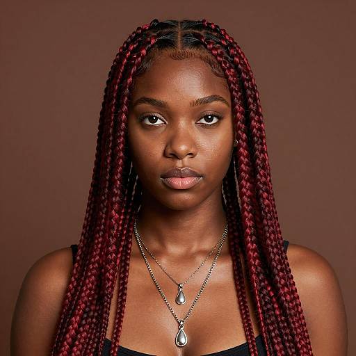Young Black Woman with Red Box Braids