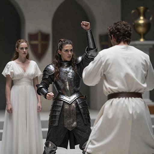 Dramatic Battle Scene with Three Characters