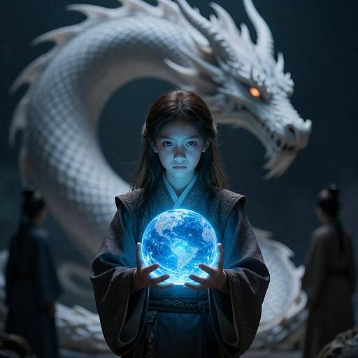Mystical Girl with Dragon and Blue Orb