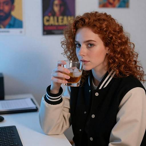 Intense Redhead at Colorful Desk