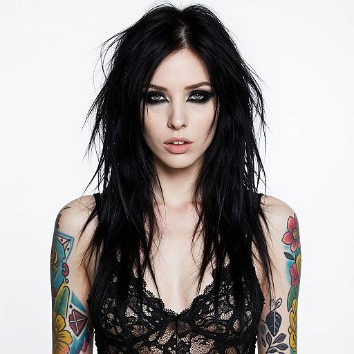 Pale Woman with Colorful Tattoo Art