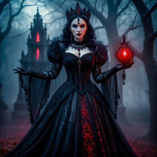 Gothic Sorceress in a Misty Graveyard