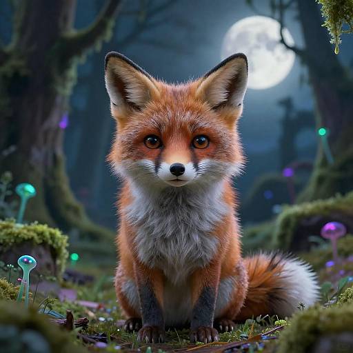 Moonlit Neon Cat-Fox in Glade