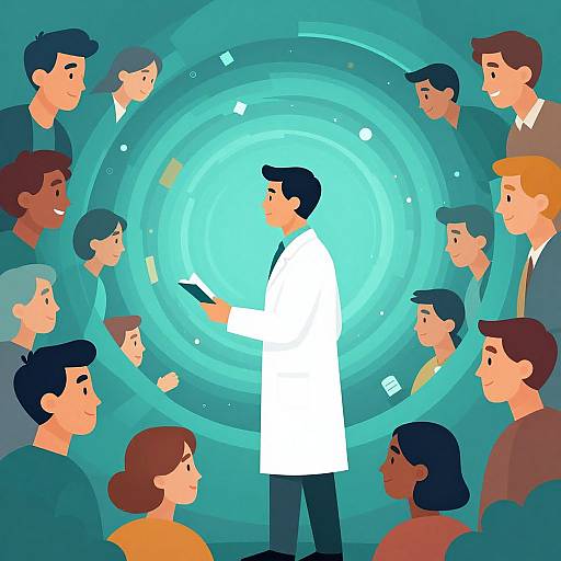 Scientist Surrounded by People in Vortex