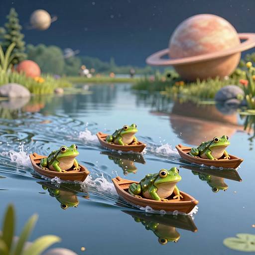 Frogs Rowing Steam-Powered Boats