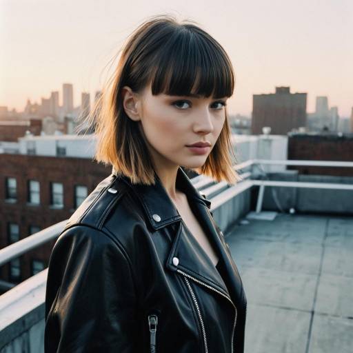 Fashion Model with Arched Bangs at Dawn