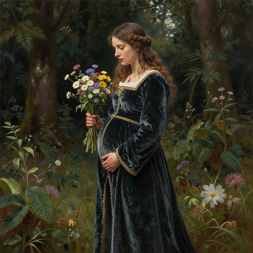 Medieval Pregnant Woman in Forest