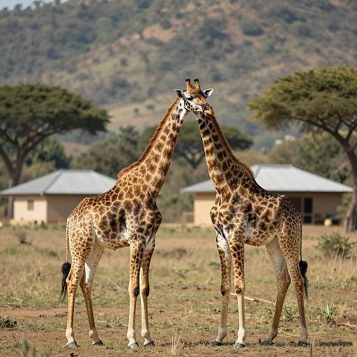 Crossed Neck Giraffes in Savanna