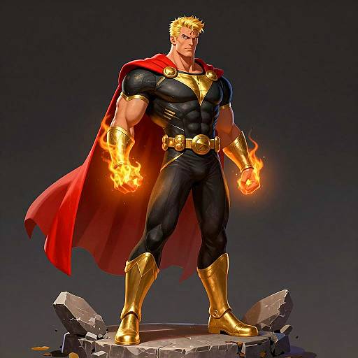 Blonde Superhero with Flaming Hands