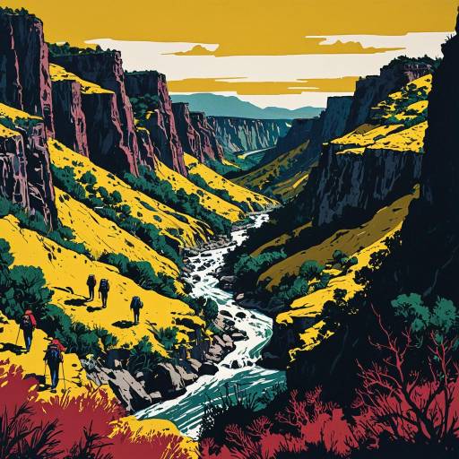 Abstract Canyon Landscape with Hikers