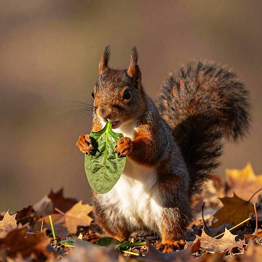 Playful Squirrel with Spinach Leaf