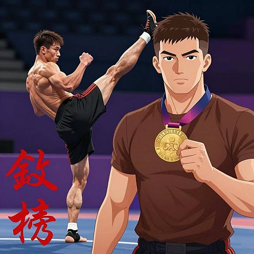 Dynamic Muscular Men in Action Scene