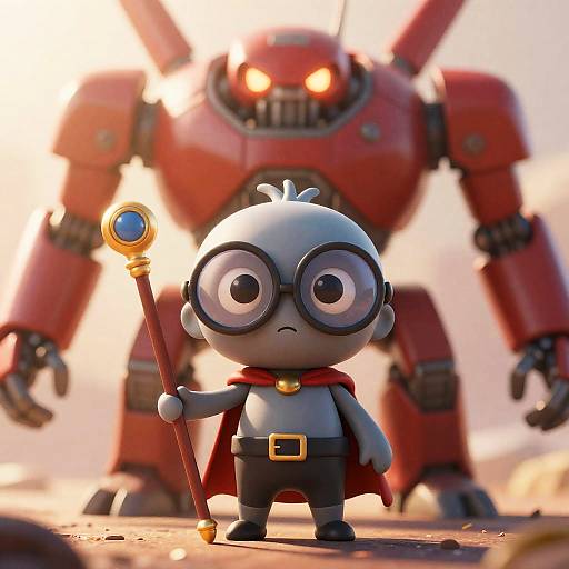 Heroic Character and Menacing Mechanical Beast