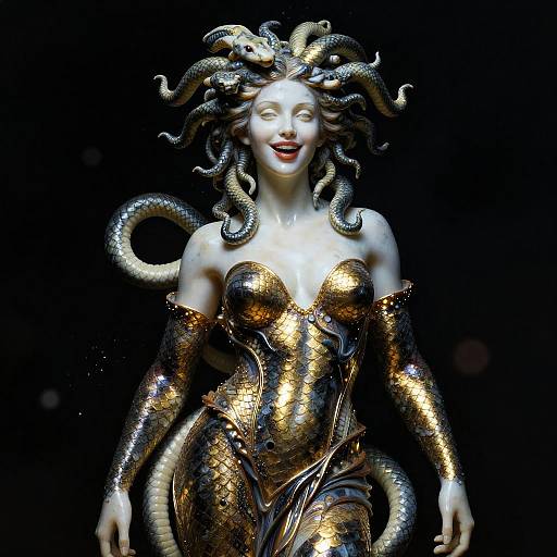 Medusa Marble Statue with Golden Scales