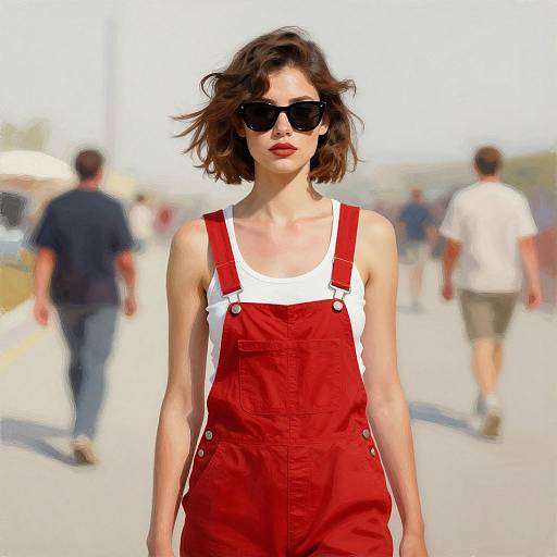 Modernist Woman in Red Overalls
