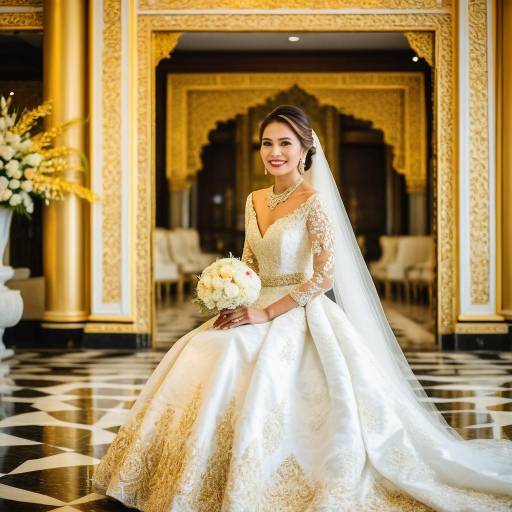 Elegant Bride in Ornate Wedding Dress