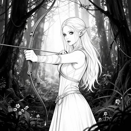 Grimdark Elf Archer Line Drawing