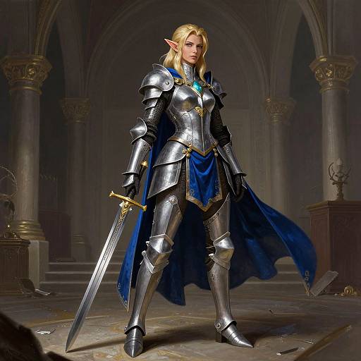 Blonde Elf Warrior in Silver Armor