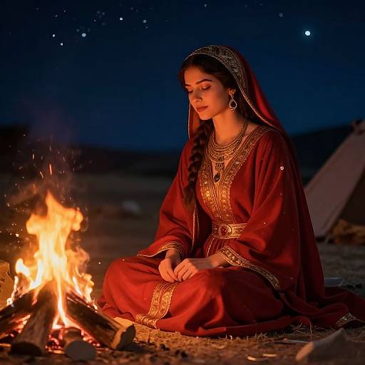 Sarah in Biblical Night Campfire Scene