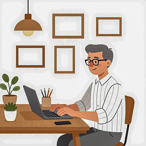 Smiling Man at Desk with Laptop