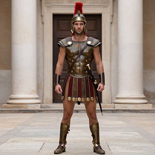 Man in Spartan Costume by Building