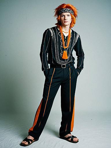 Male Model in Orange and Black Rumba Costume