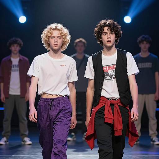 Surprised Teen Boys on Dim Stage