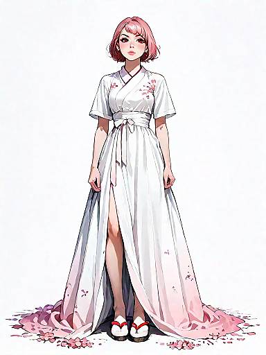 Realistic Woman in Cherry Blossom Dress