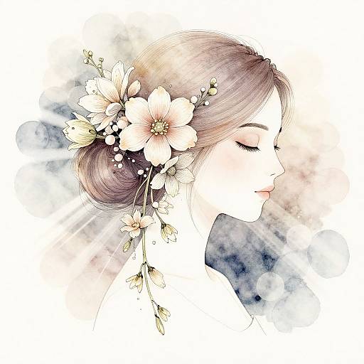 Elegant Female Portrait with Flowers in Hair