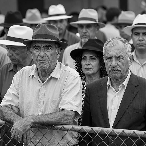 Black and White Portrait of Group of People Wearing Hats