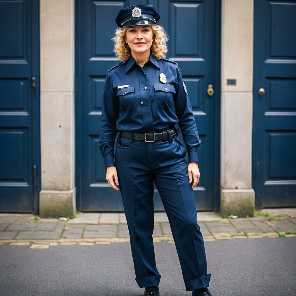 Cheerful Police Officer in Uniform Style