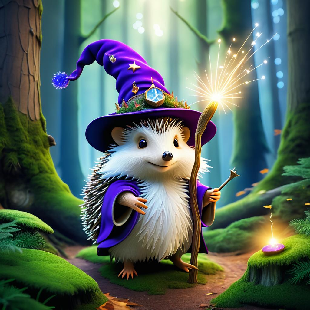 Hilarious Wizard Hedgehog in Enchanted Forest