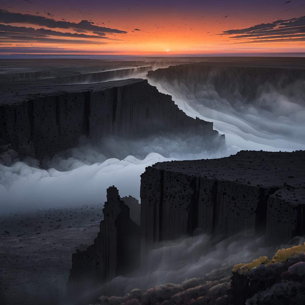 Surreal Twilight Over Basalt Cliffs