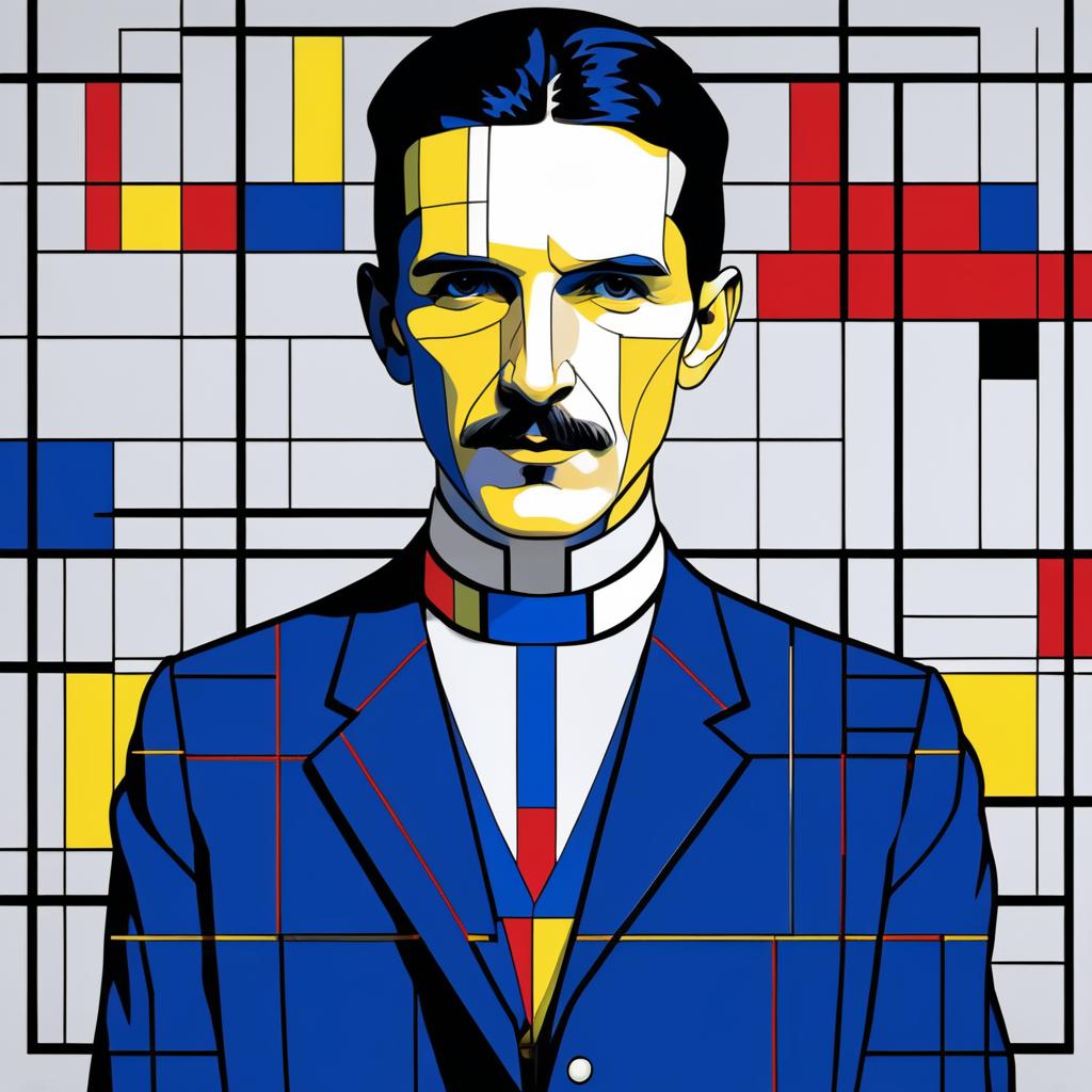 Tesla's Modernist Vision in Mondrian Style