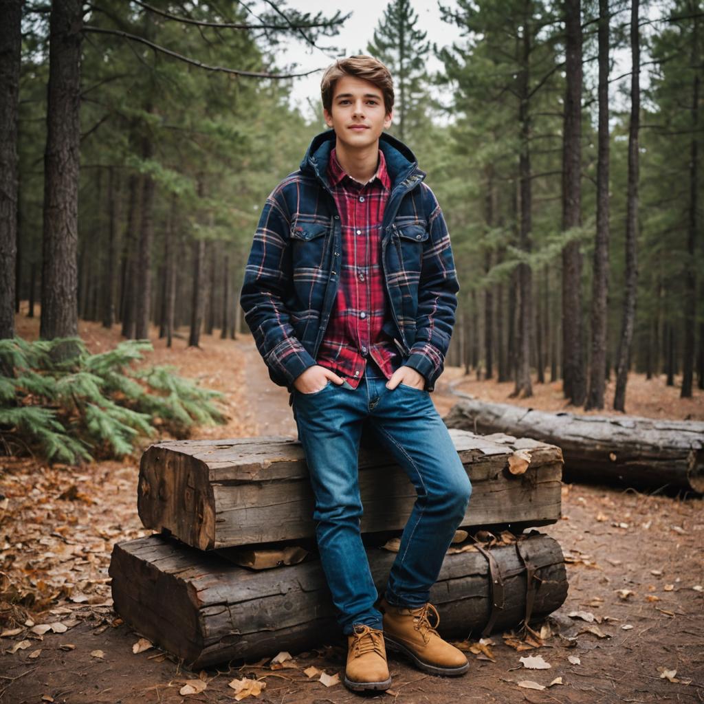 Teenage Boy in Stylish Winter Attire