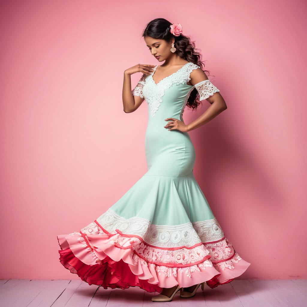 Blushing Girl in Flamenco Dress Portrait