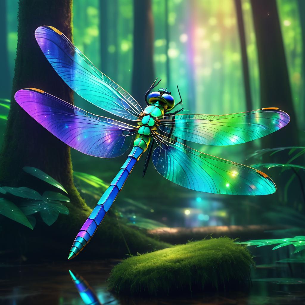 Iridescent Dragonfly in Enchanted Woods