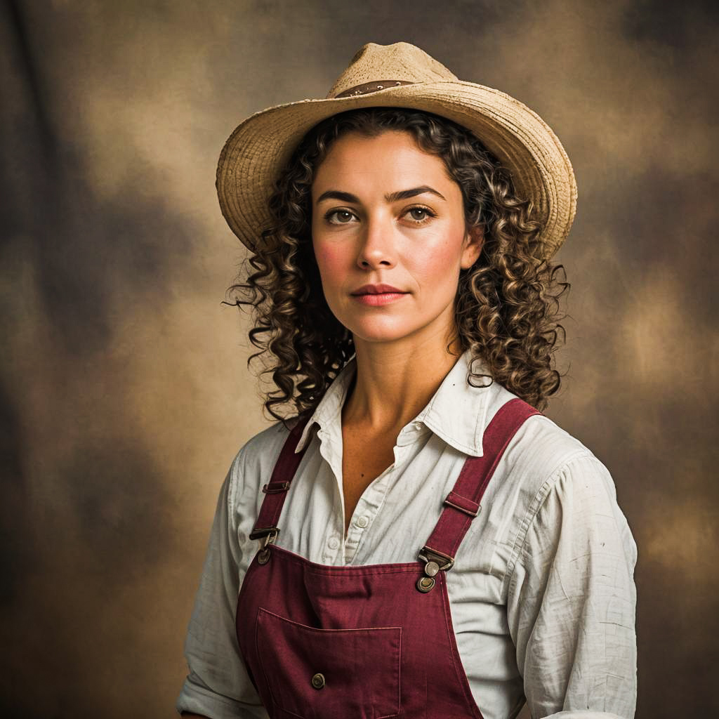 Dynamic Female Agriculturalist in Vintage Setting