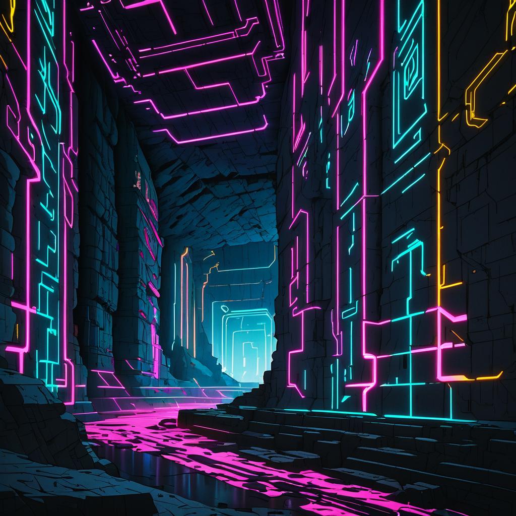 Luminous Limestone Cavern in Cyberpunk Style