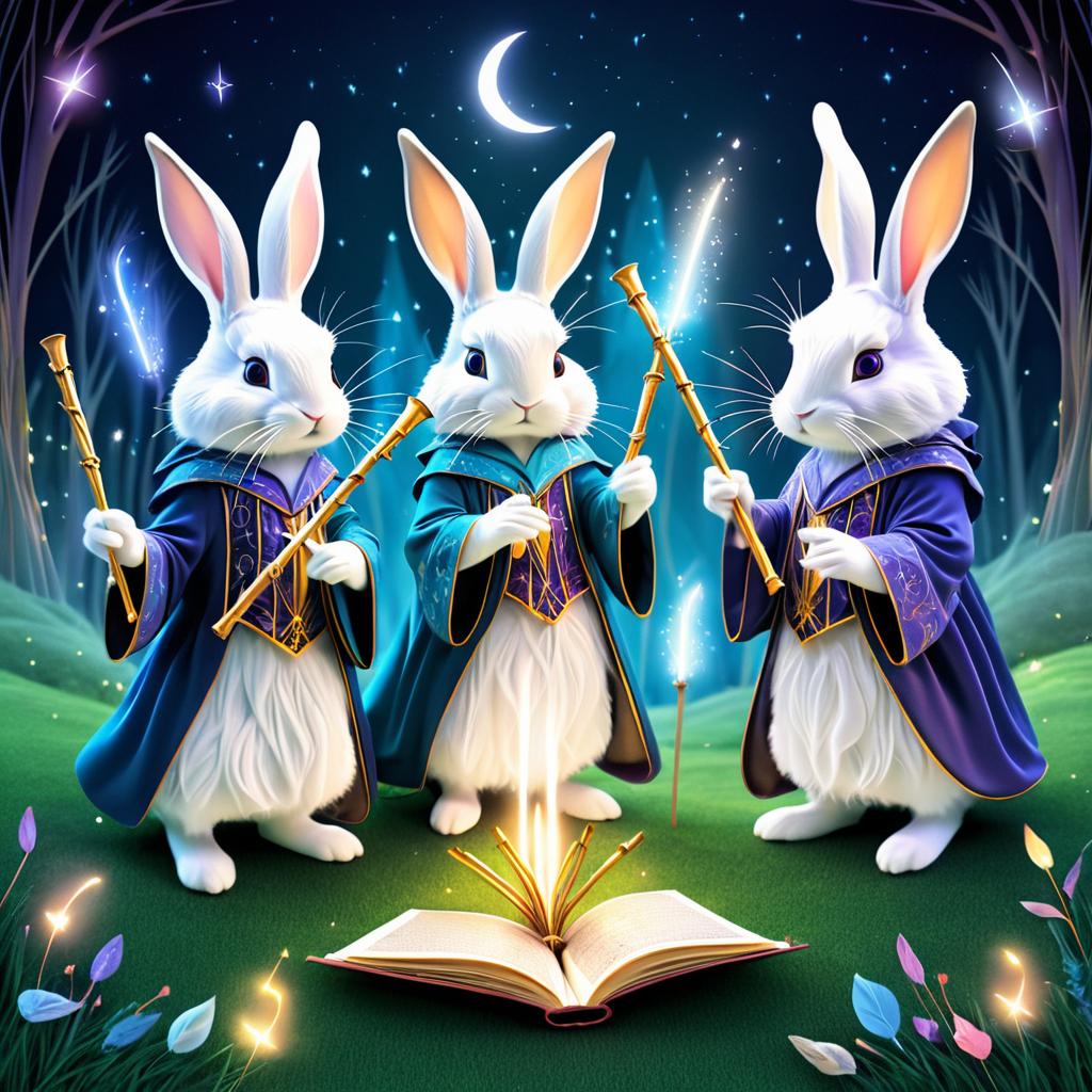 Whimsical Wizard Rabbits Quartet Illustration