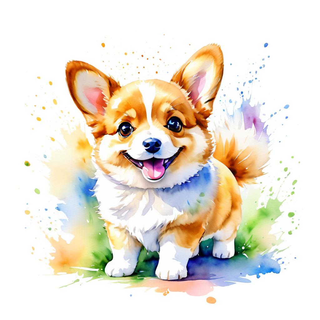 Whimsical Watercolor Corgi Illustration