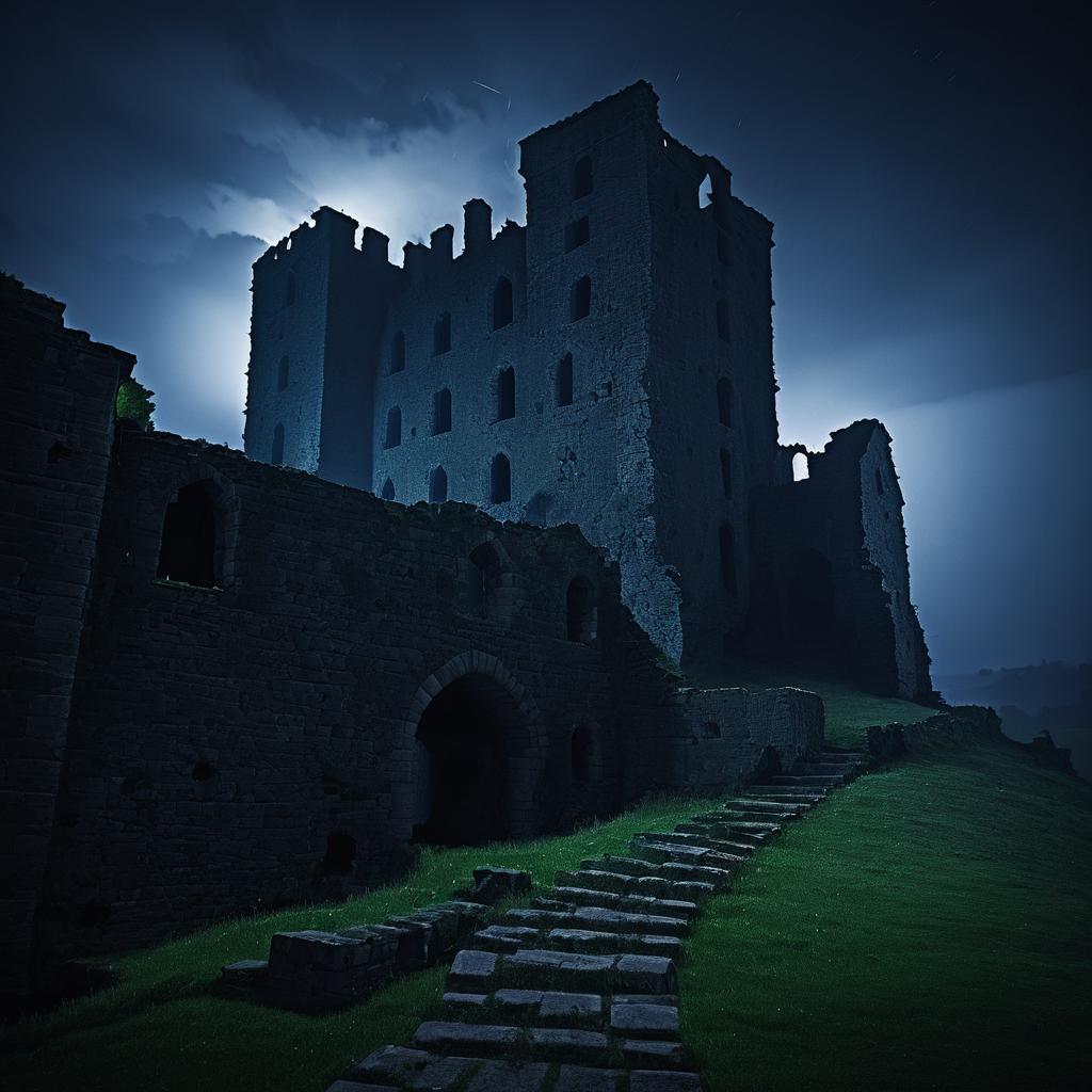 Eerie Ruined Castle on a Rainy Night