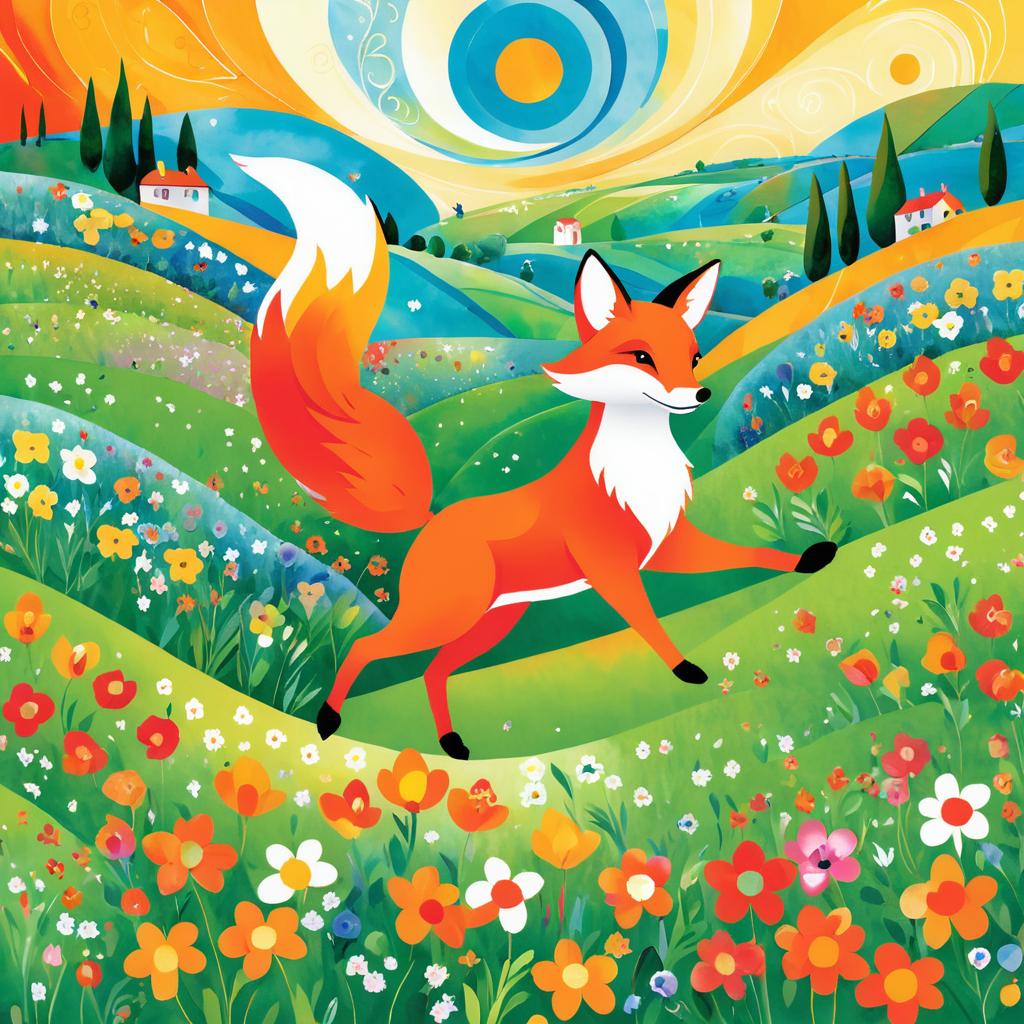 Whimsical Fox Dancing in Chagall Style