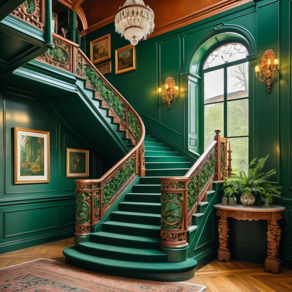 Ornate Chromolithograph of a Cozy Staircase