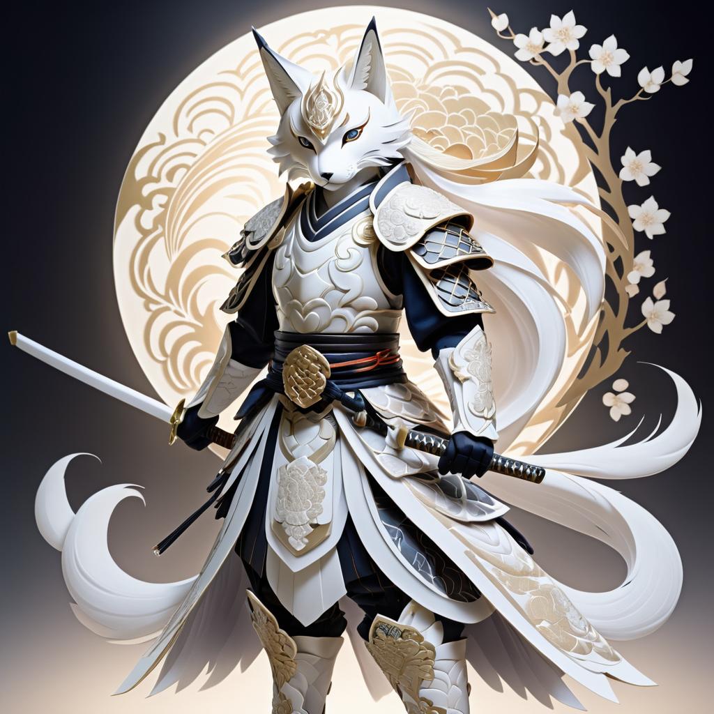 Ethereal Kitsune Warrior in Samurai Armor