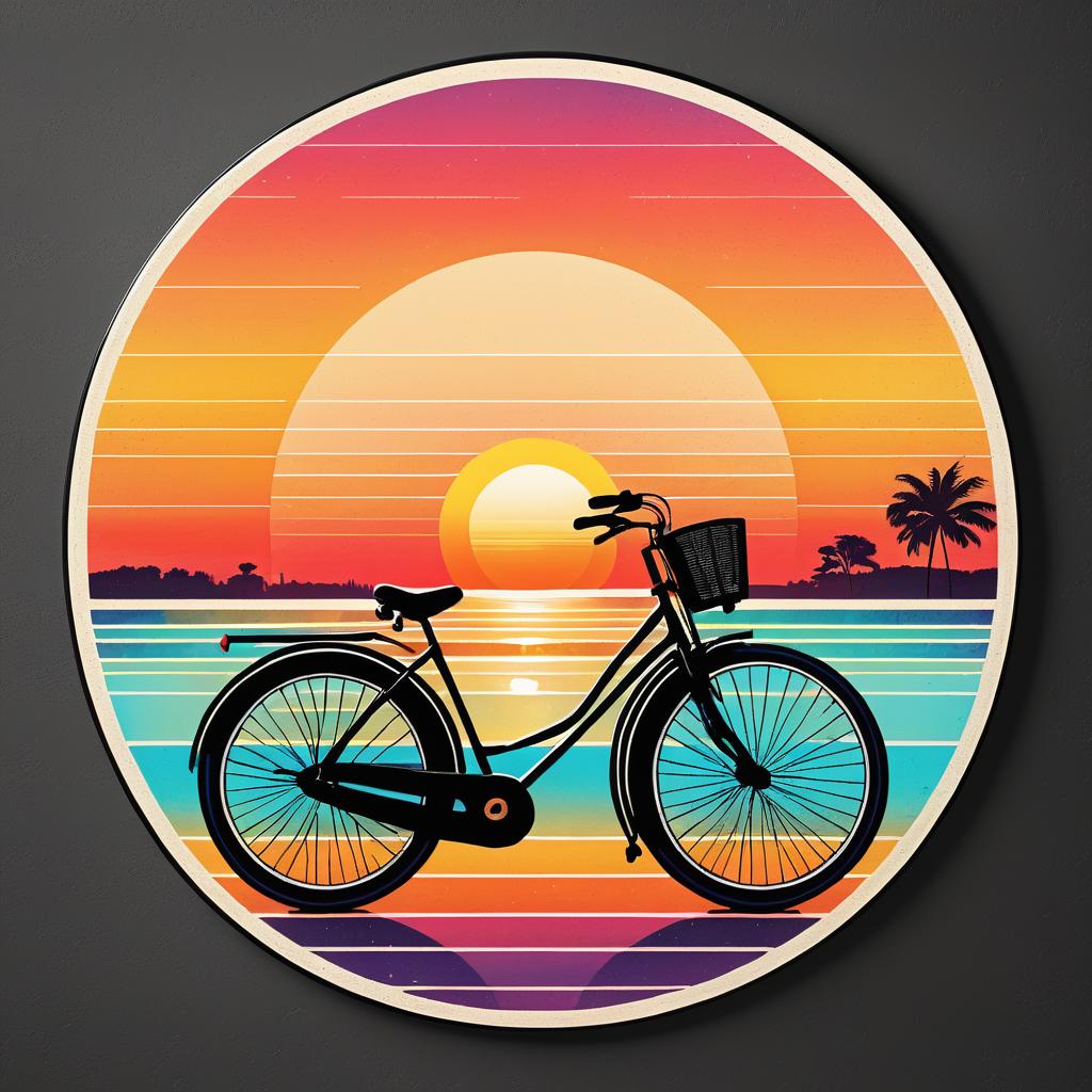 Retro Sunset Bicycle Art Illustration