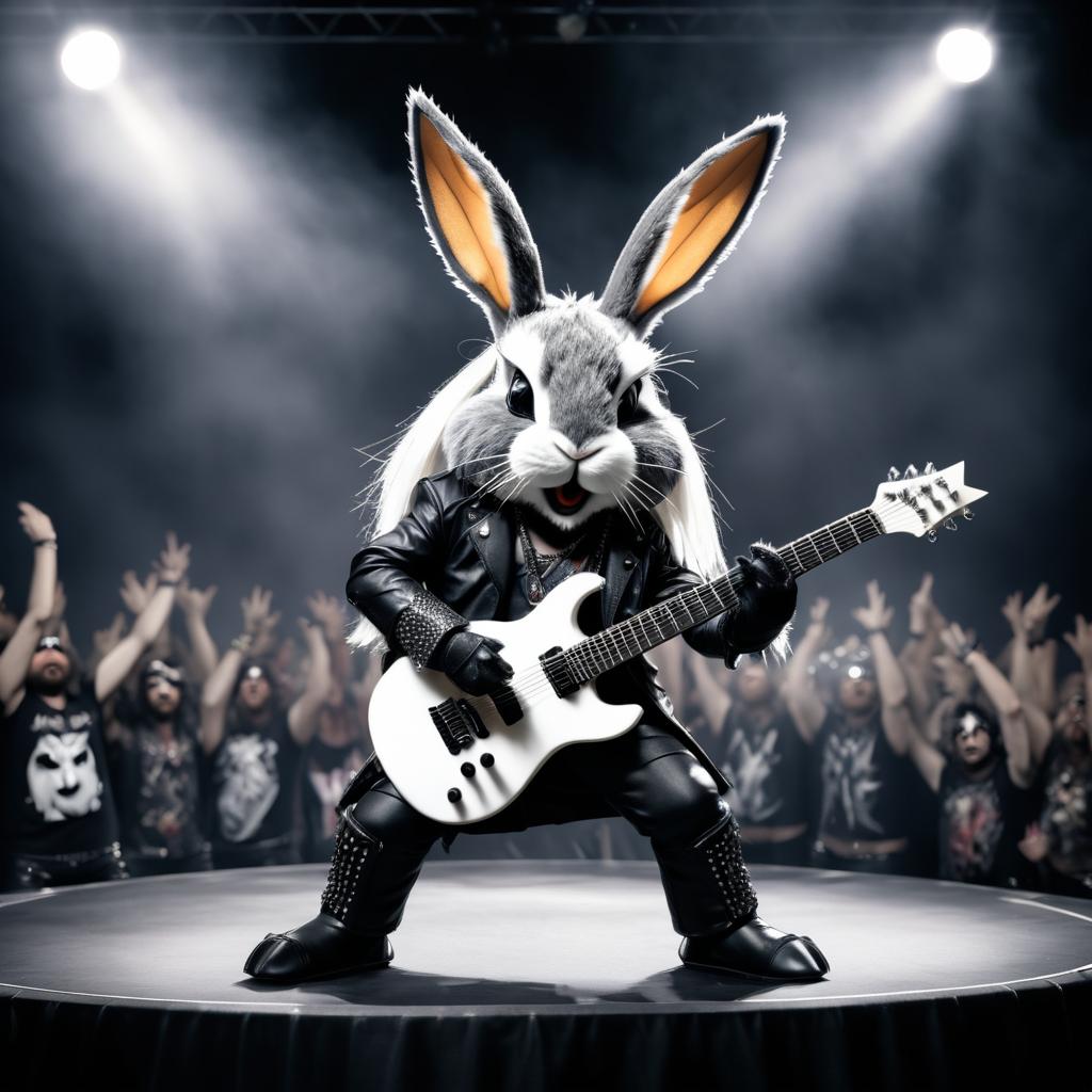 Rock Star Rabbit Thrashing on Stage