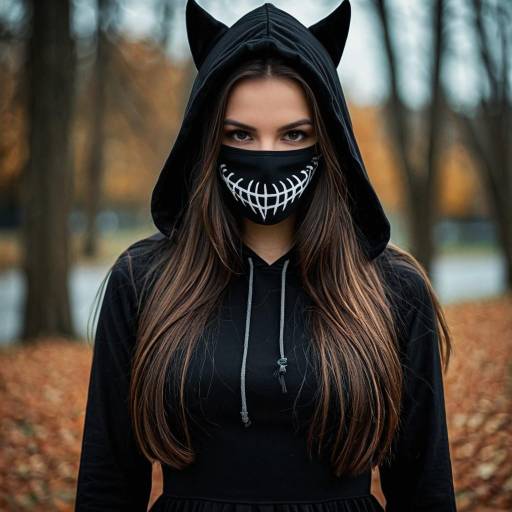 Mysterious Girl in All-Black Halloween Outfit